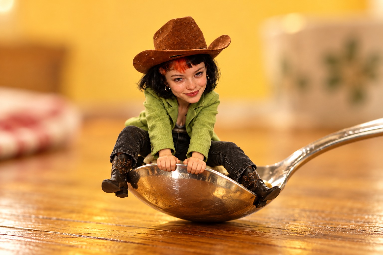 Tiny Claudia ready for a teaspoon rodeo